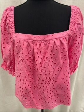 Pink Eyelet Square-Neck Women's Top